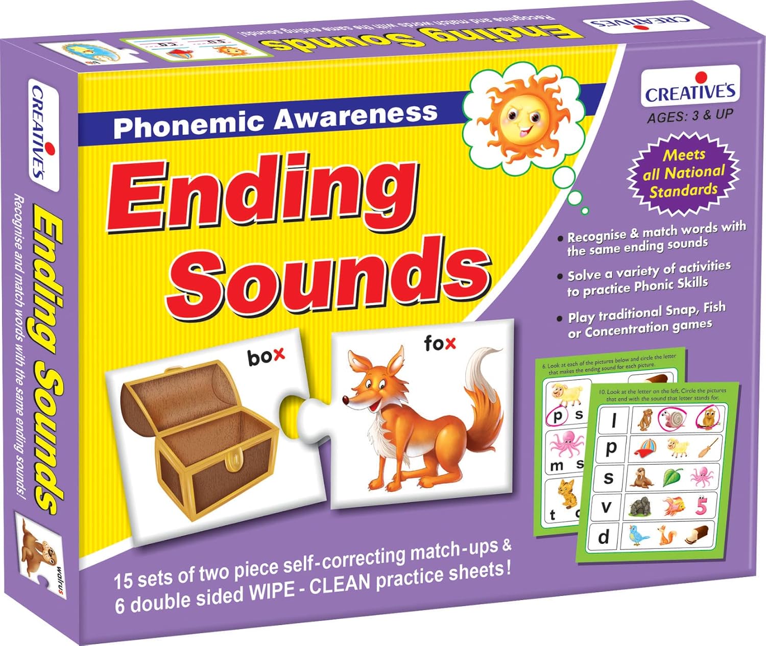 Creative’s Ending Sounds Phonemic Awareness Educational Puzzles, Phonics Learning Game, Early Reading & Vocabulary Development, Activity Kit at ₹96 – Amazon