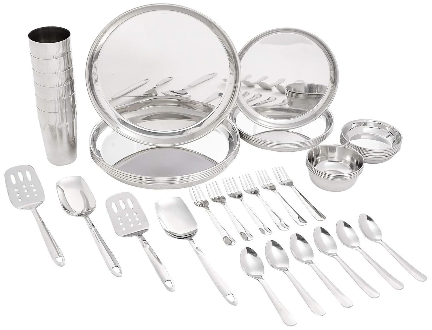 Solimo Stainless Steel Dinner Set | Solid | 30 Pieces | Silver at ₹987 – Amazon