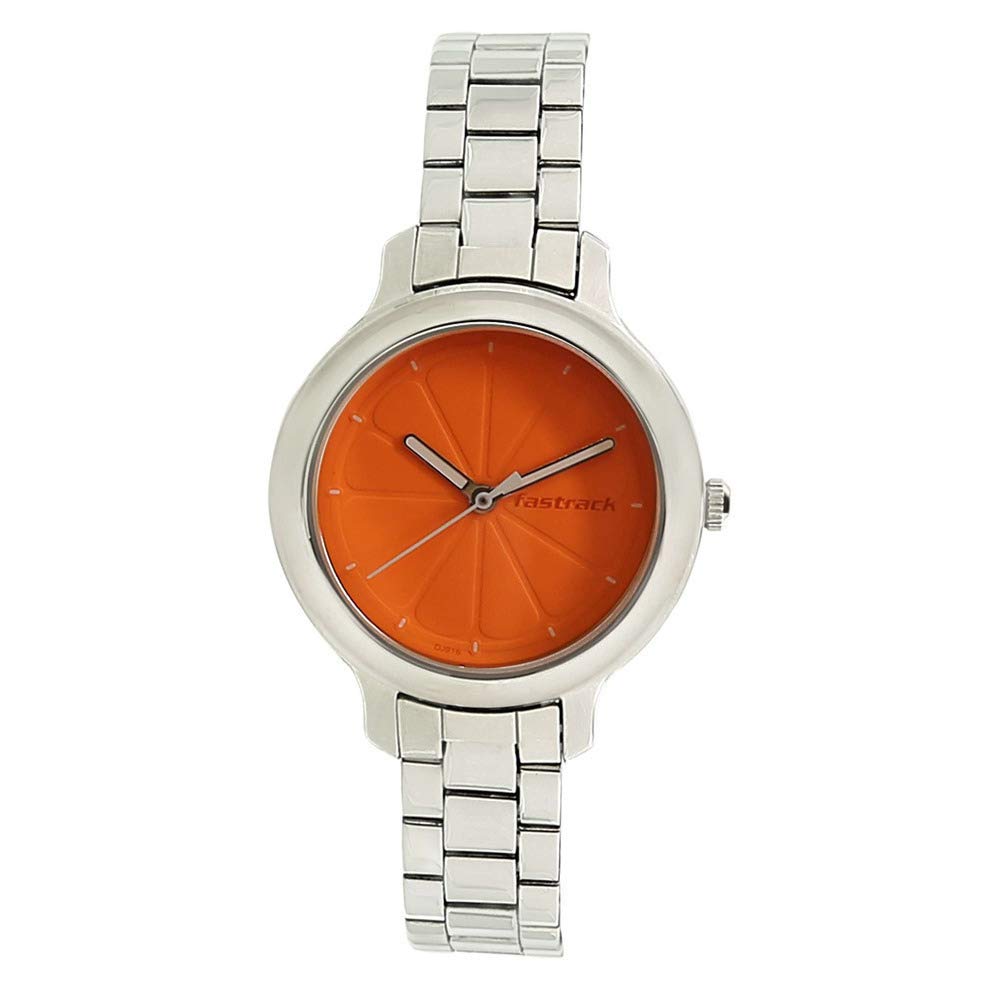 Fastrack Quartz Analog Orange Dial Stainless Steel Strap Watch for Girls-NP6202SM01 at ₹947 – Amazon