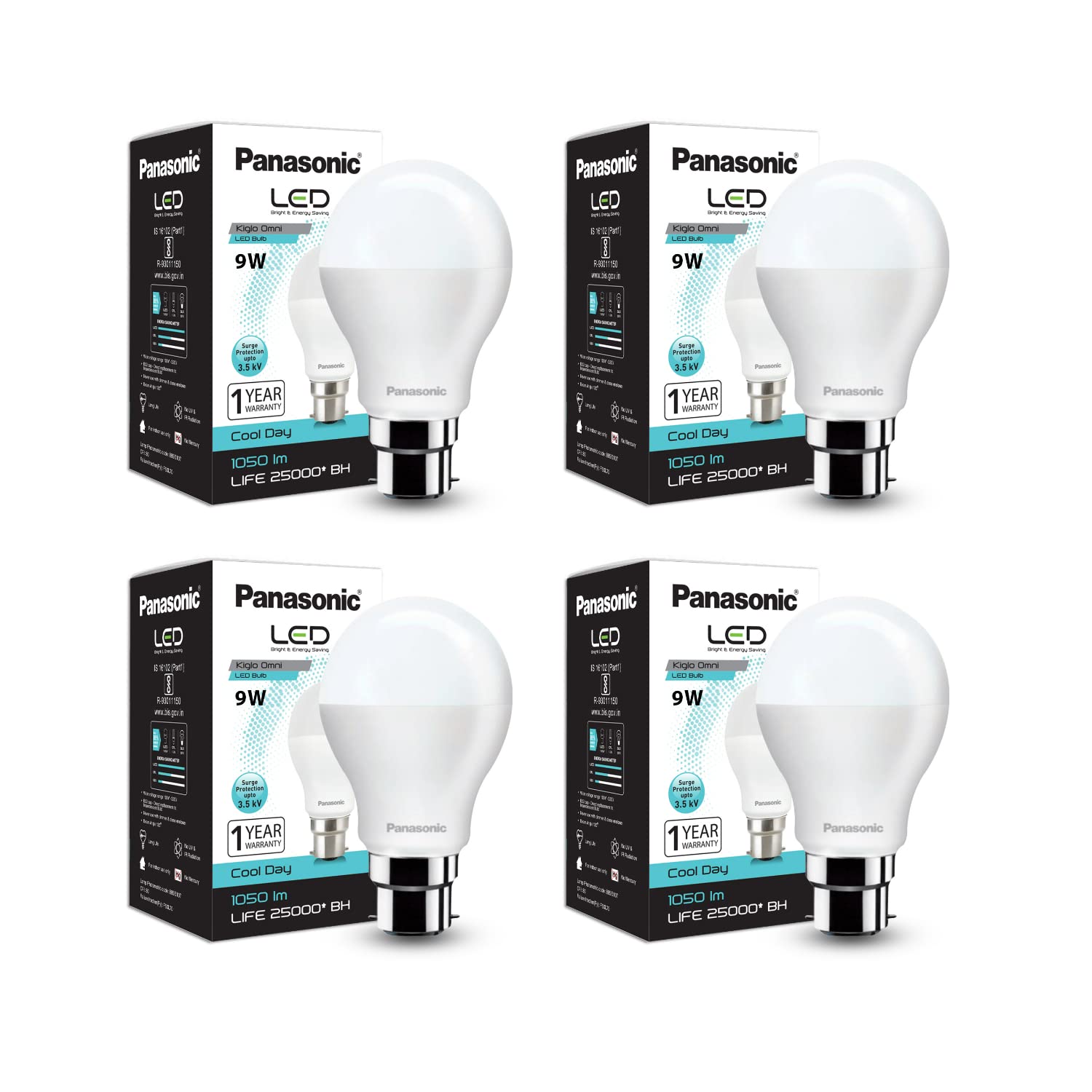 Panasonic Base B22 9-Watt LED Bulb (Cool Day Light) - Pack of 4 at ₹262 – Amazon