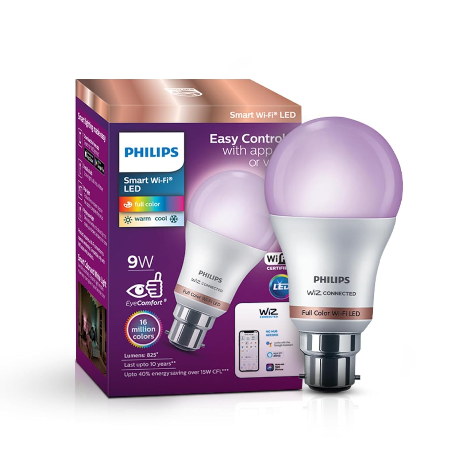 Philips WiZ 9W B22 Wi-Fi & Bluetooth LED Smart Bulb with Music Sync, Compatible with Amazon Alexa & Google Assistant, 16 Million Colours & M at ₹499 – Amazon