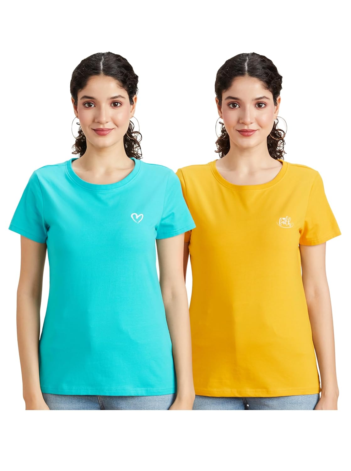 Symbol Women Cotton Stretch Regular Fit Round Neck Half Sleeve T-Shirt (Available in Plus Sizes) at ₹349 – Amazon