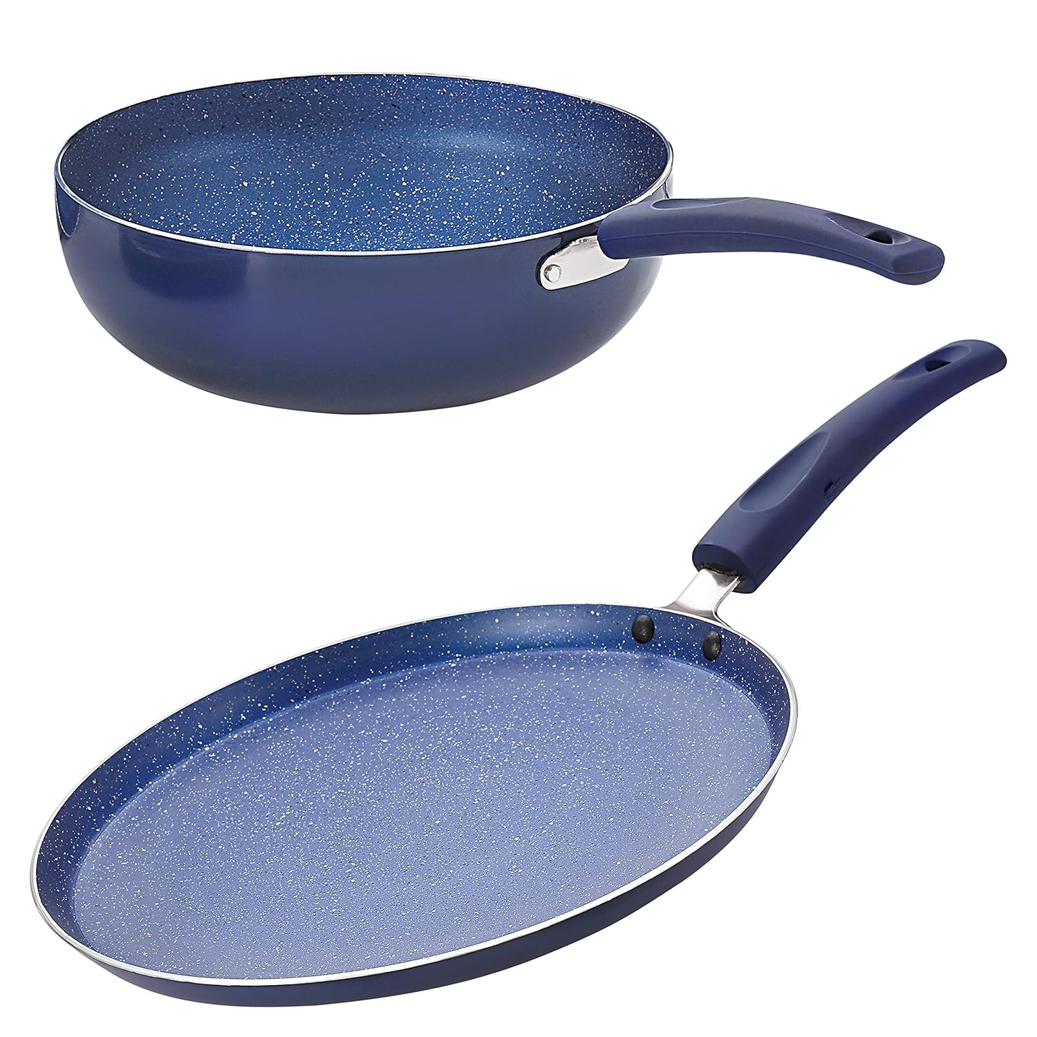 Nirlon Bling Induction Base Non Stick Aluminium 2 Piece Pots and Pan Set [1 Flat Roti Tawa 26cm |1 Kadai 24cm - 3 Liter] at ₹1313 – Amazon