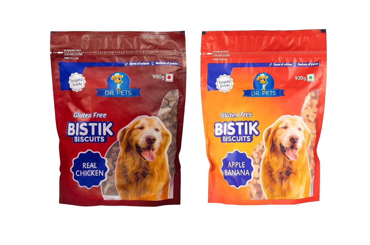 Dr. Pets Pack of 2 (900g Each) Bistik Dog Biscuits | Real Chicken & Apple Banana Flavour | Gluten Free Crunchy Dog Treats for Puppies & Adul at ₹191 – Amazon