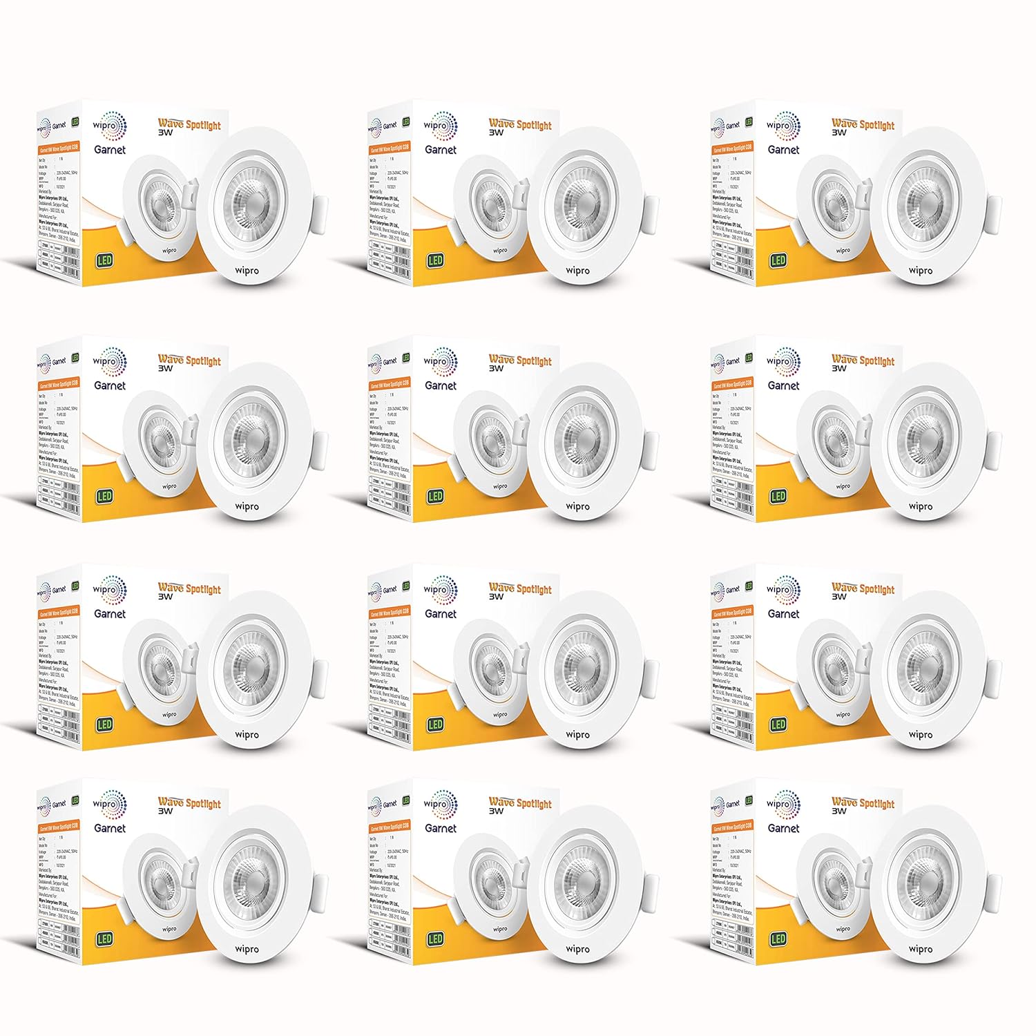 wipro Garnet 3W LED Wave Spotlight |Cool White Light (6500K) | Adjustable Design | Recessed Tiltable Downlighter for False Ceiling | Pack of at ₹1891 – Amazon