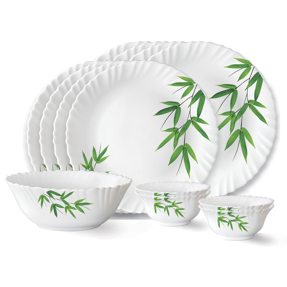 Larah by Borosil Bamboo Leaves Fluted Series Opalware Dinner Set | 13 Pieces for Family of 4 | Microwave & Dishwasher Safe | Bone-Ash Free | Crockery Set for Dining & Gifting | Plates & Bowls | White Rs. 745 - Amazon at ₹745 (61% Off) – Amazon