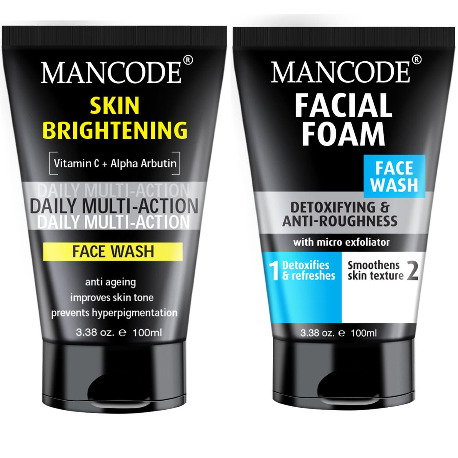 Mancode Face Wash for Men - Clear Skin, Oil Control, Acne Defense, Dark Spot Reduction, Pollution Protection | Detox + Hydrating |2 X 100ML at ₹299 – Amazon