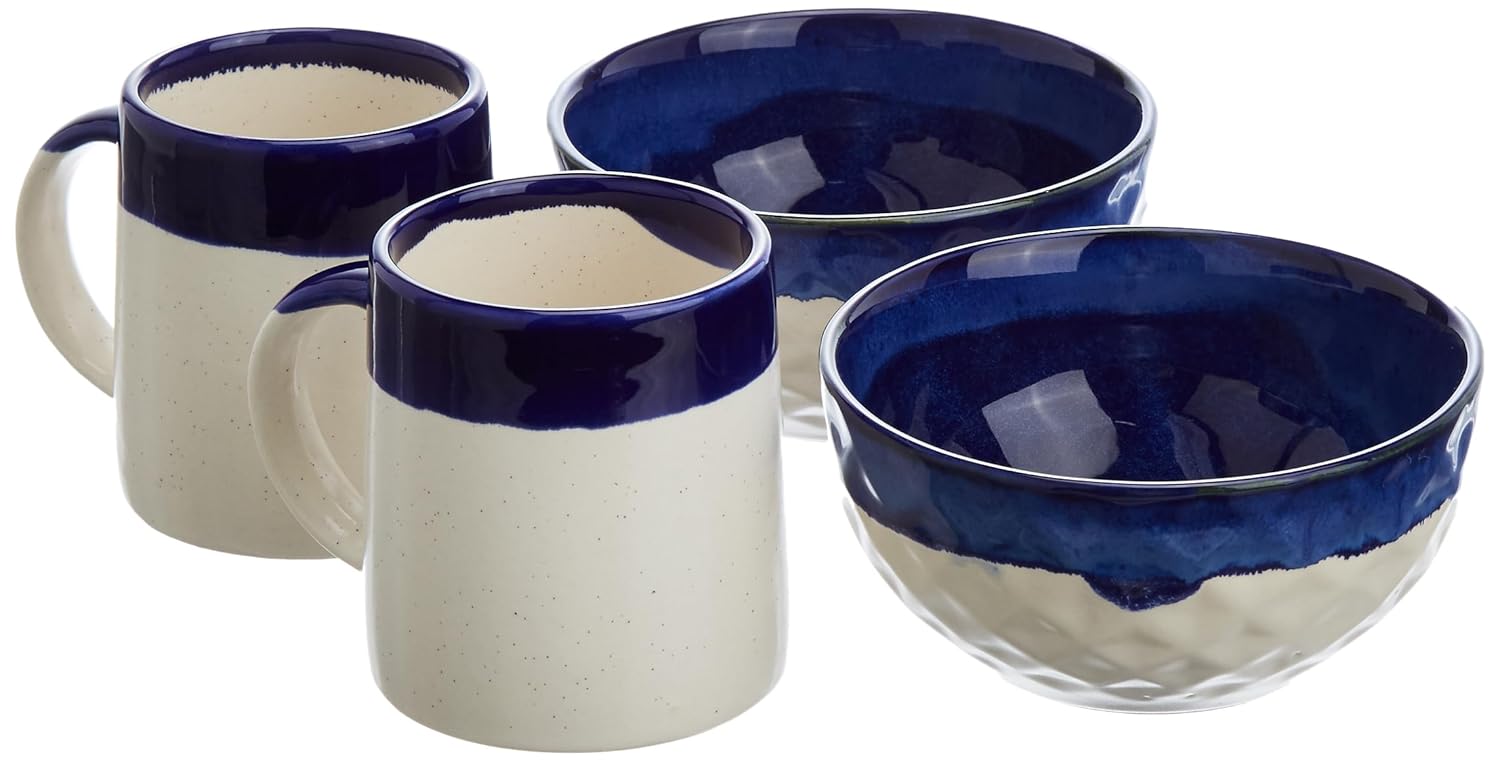 The Earth Store Studio Pottery Dual Tone White and Blue Coffee Mug with Snack Bowl- Set of 2 Each, Microwave and Dishwasher Safe Coffee Mug at ₹499 – Amazon