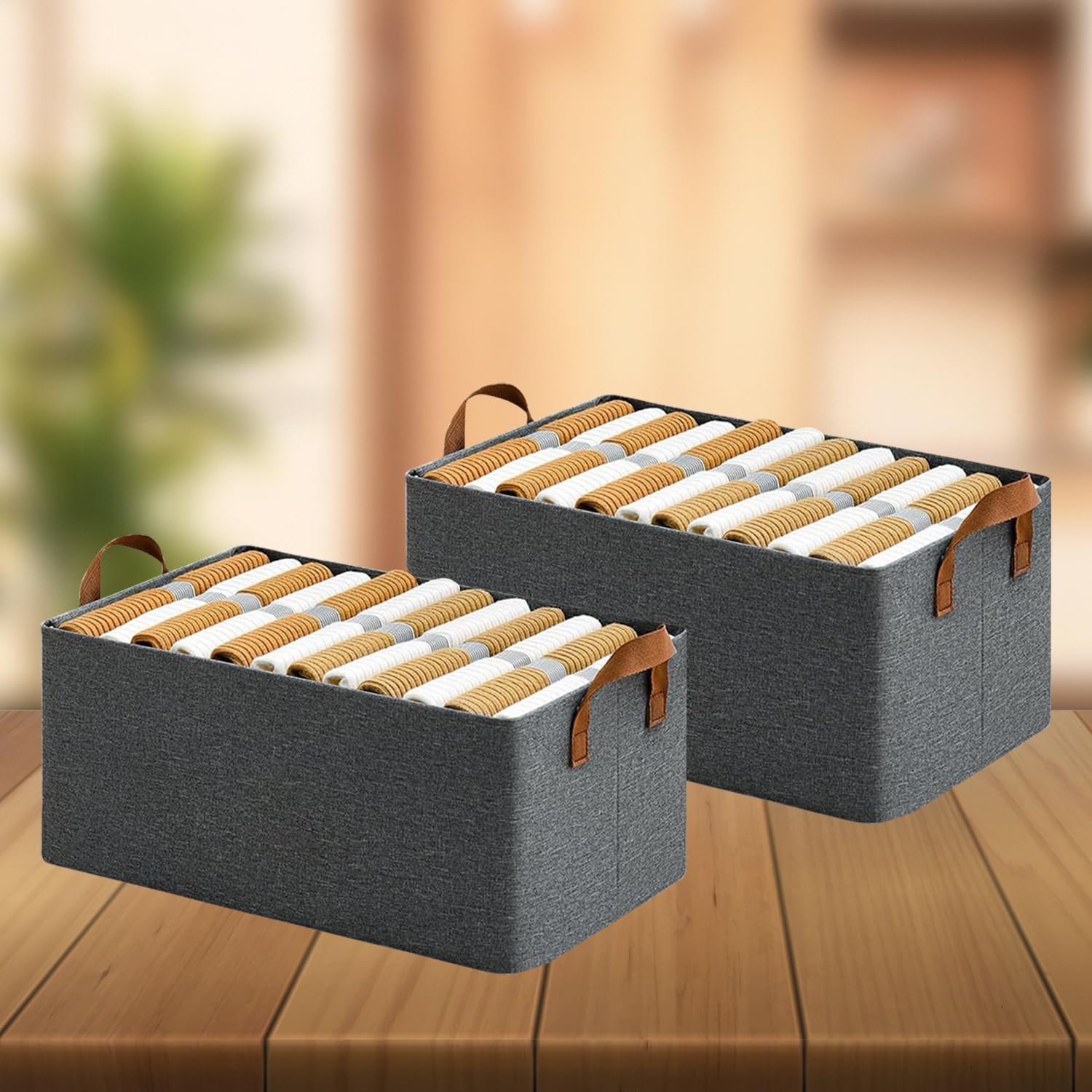SITTELLA Foldable Storage Box Pack of 2 for Clothes with Handles, Space Saving Closet Organizer Box for Wardrobe, Drawer Storage Box for Clo at ₹449 – Amazon