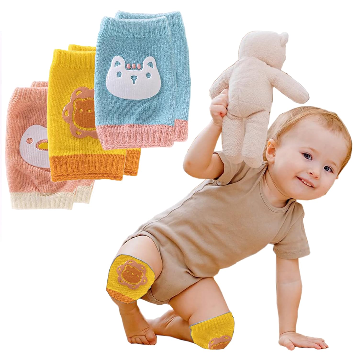 BabyMoon | Set of 3| Designer Baby Kneepads for Protection Knee Pads for Crawling, Anti-Slip Safety Protector | penguin | Tiger | Cat at ₹130 – Amazon