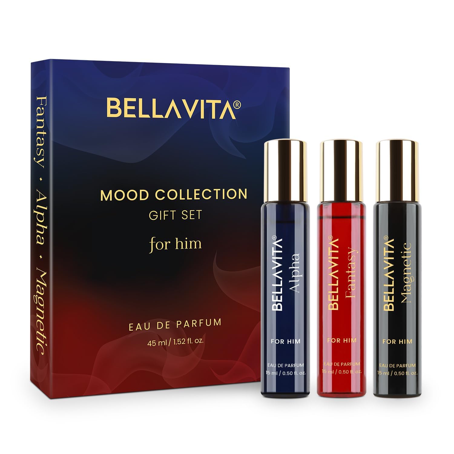 BELLAVITA Mood Collection Gift Set 3x15ML | Perfume for Man | Gift for Man | Long Lasting EDP | Alpha, Fantasy & Magnetic | Fruity, Woody Pr at ₹399 – Amazon