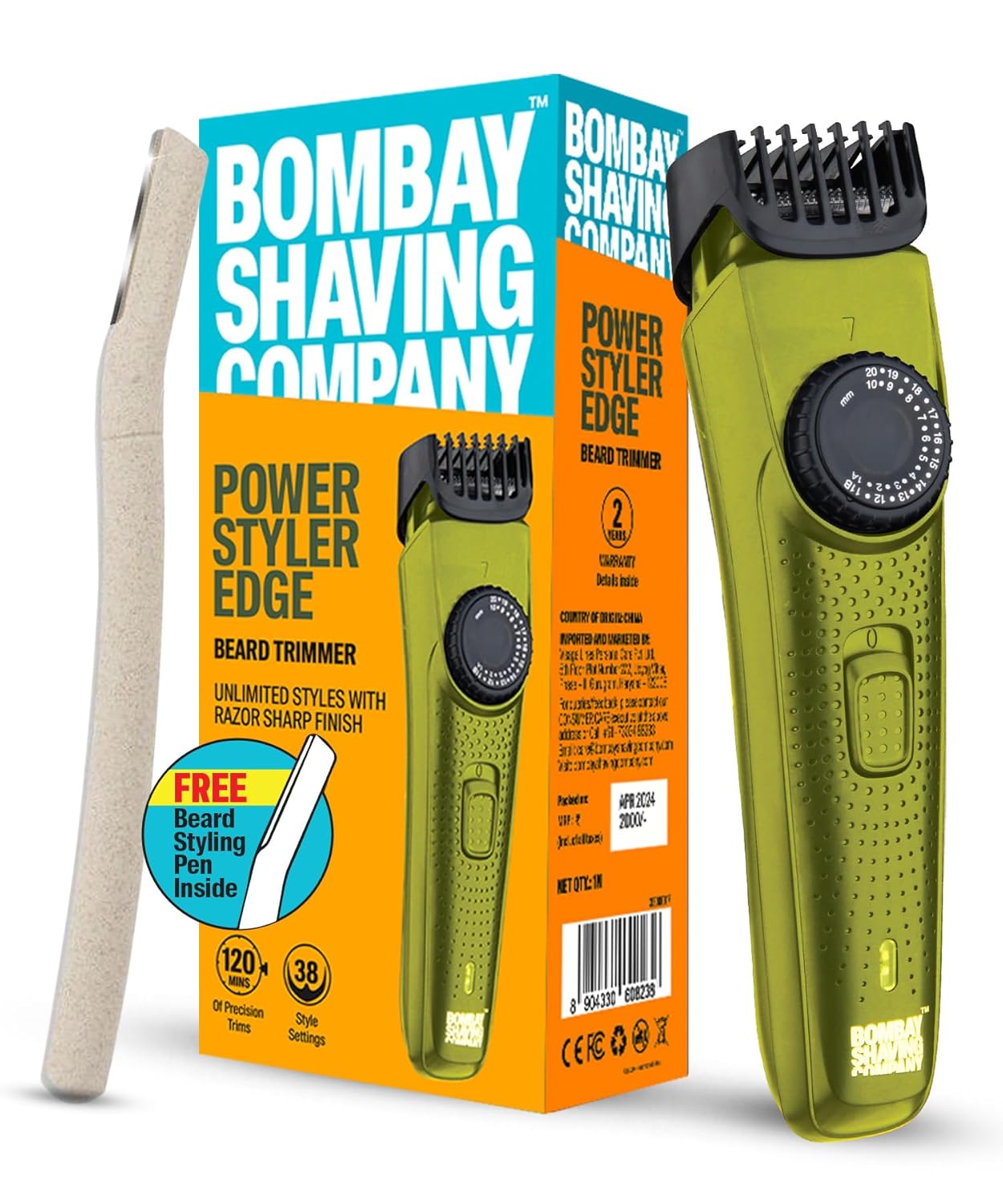 BOMBAY SHAVING COMPANY Flash Charging Men Beard Trimmer with Styling Pen Trimmer 120 min Runtime 38 Length Settings (Green) at ₹750 – Amazon