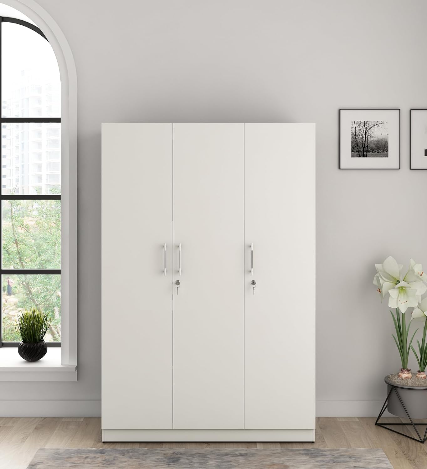 Spacewood Optima Wardrobe | 3 Year Warranty | Almirah, Cupboard, Almari, 3 Door Wardrobe, 2 Hanging Space|Engineered Wood| Kingston White at ₹16399 – Amazon