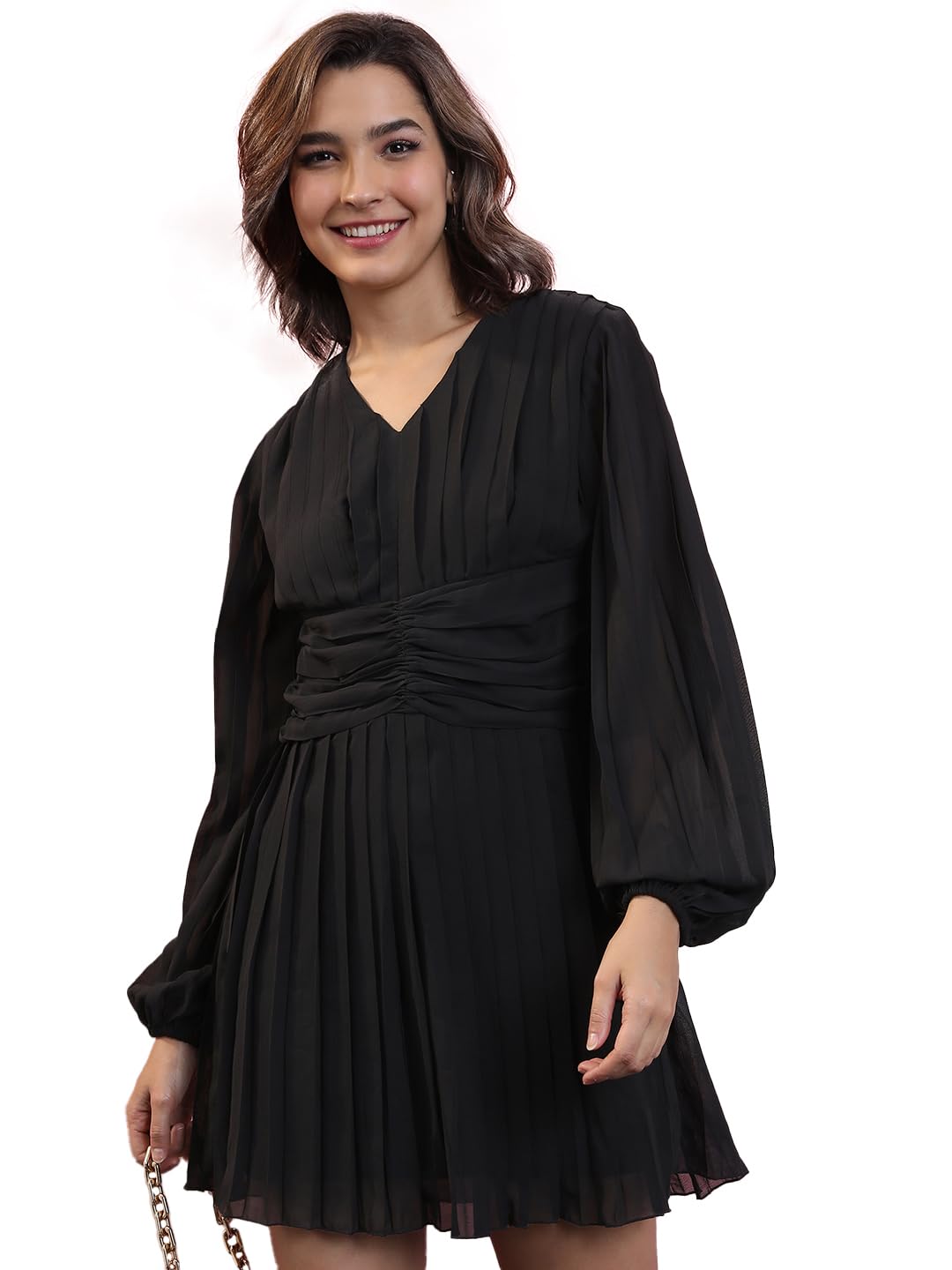 Tokyo Talkies Women's Long Sleeves V-Neck Solid Dresses| Dresses Women| Dresses| Stylish| Casual at ₹234 – Amazon