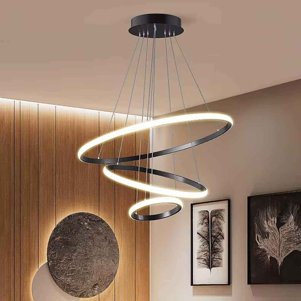 Desidiya 3 Ring LED Pendant Light Fixture for Indoor, Dining Table, Living Room, Kitchen Island, Café & Home Decor, Spiral 3 Ring LED Black at ₹1399 – Amazon