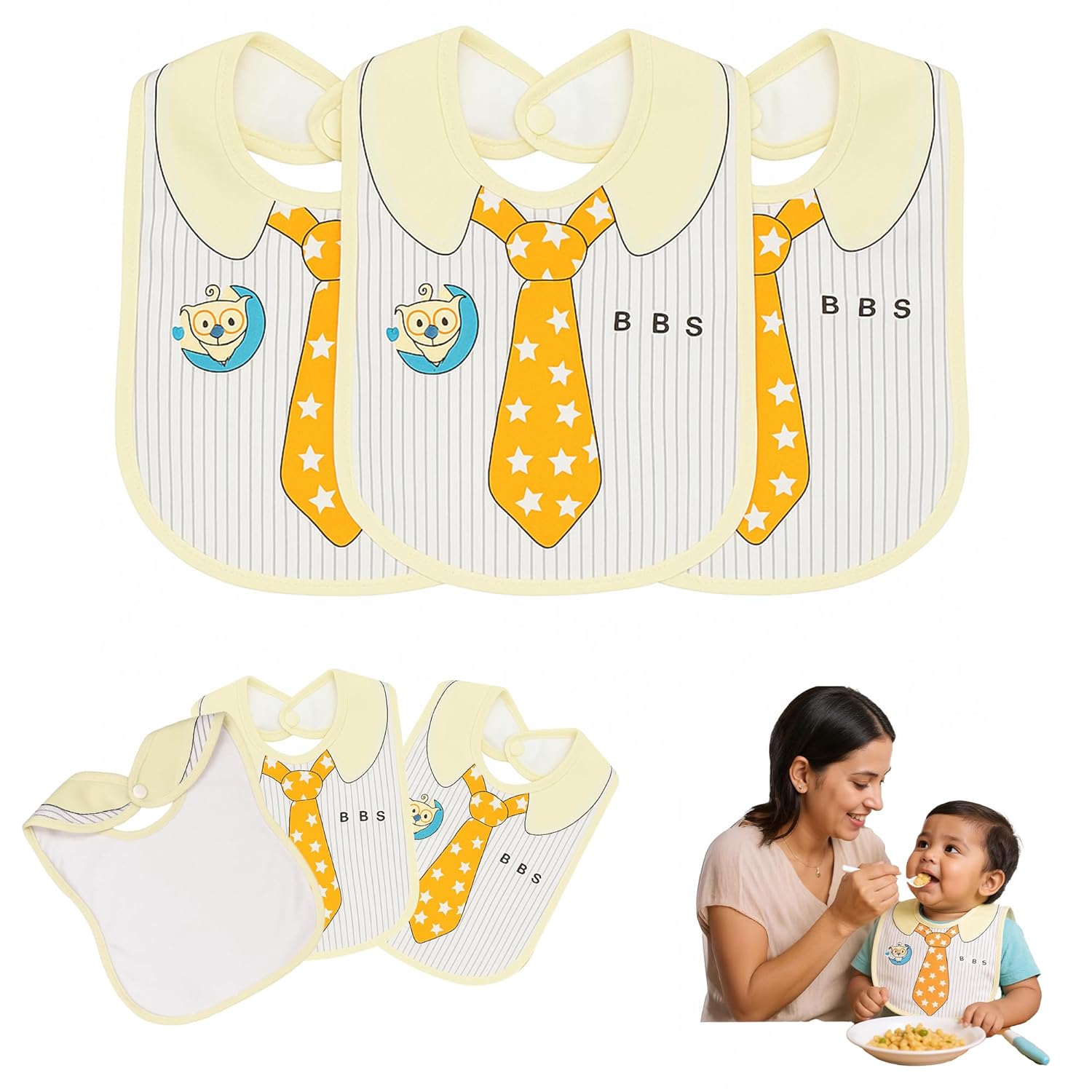 Waterproof Spill Resistant Bibs, Baby Apron with Bib, Baby Bibs for 6 to 12 Months, Fastdry Bibs, Soft Cotton Bib (Set of 3) at ₹77 – Amazon
