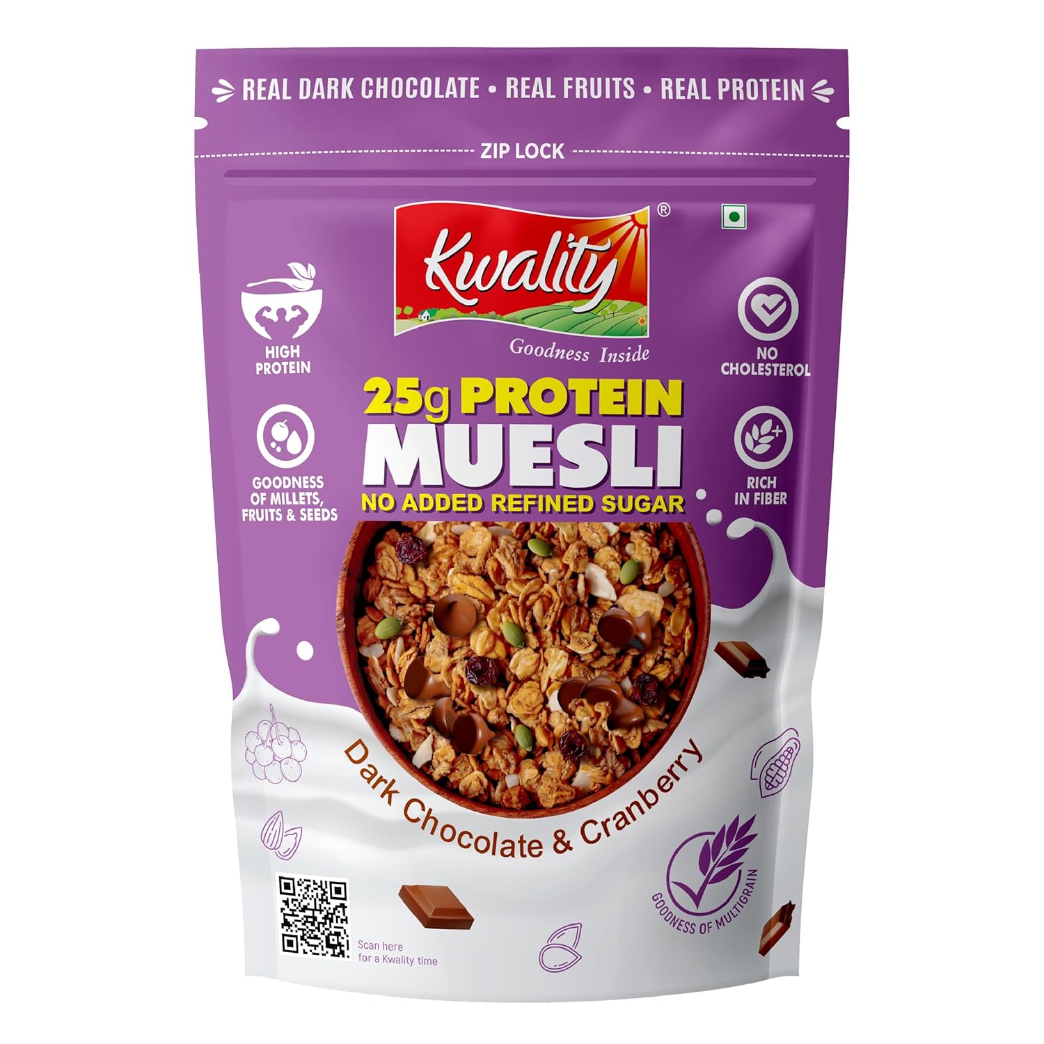 Kwality 25g High Protein Multigrain Muesli 400 g – Chocolate Flavour | No Cholesterol | Rich Fibre | Super-Seed Blend at ₹240 – Amazon