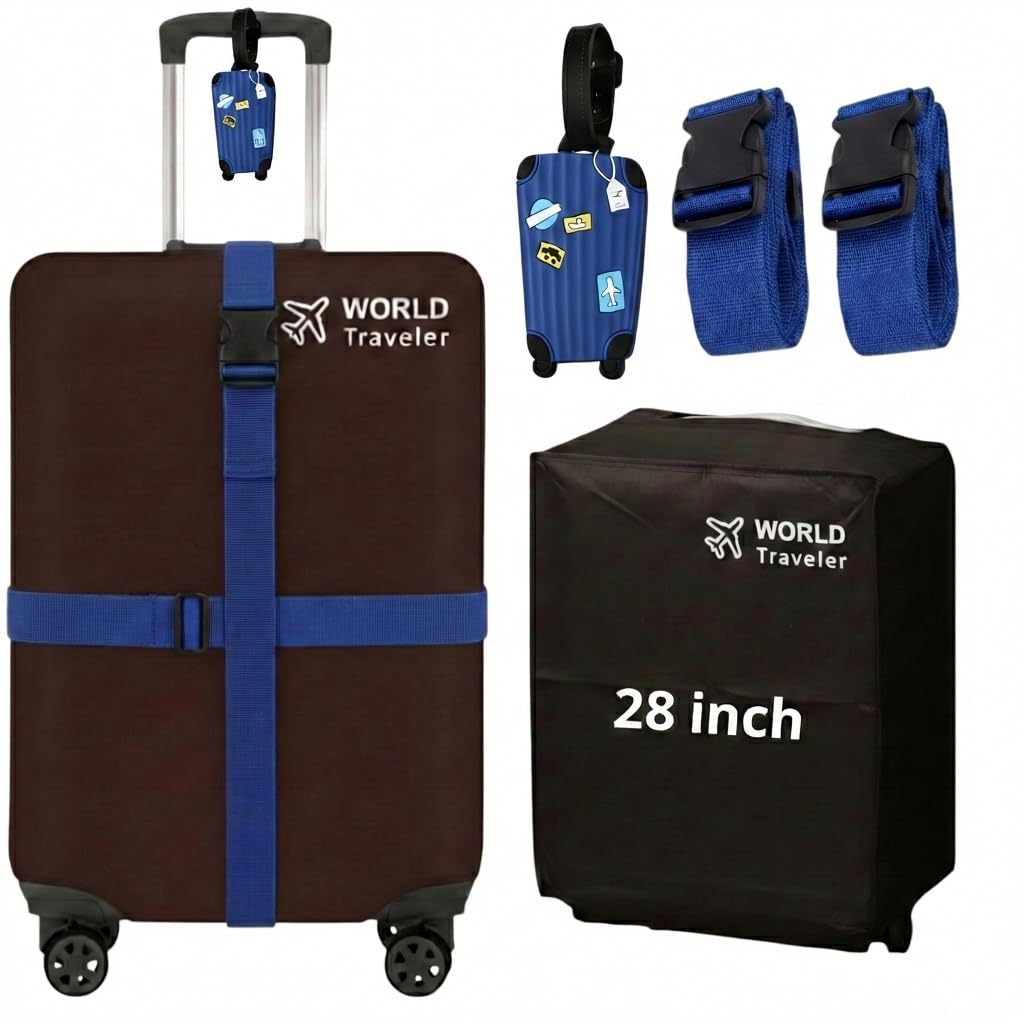 Kraptick Travel Protection Set: Non-Woven Luggage Cover, 2 Heavy-Duty Adjustable Straps & Privacy ID Tag – Scratch-Proof Suitcase Protector at ₹249 – Amazon
