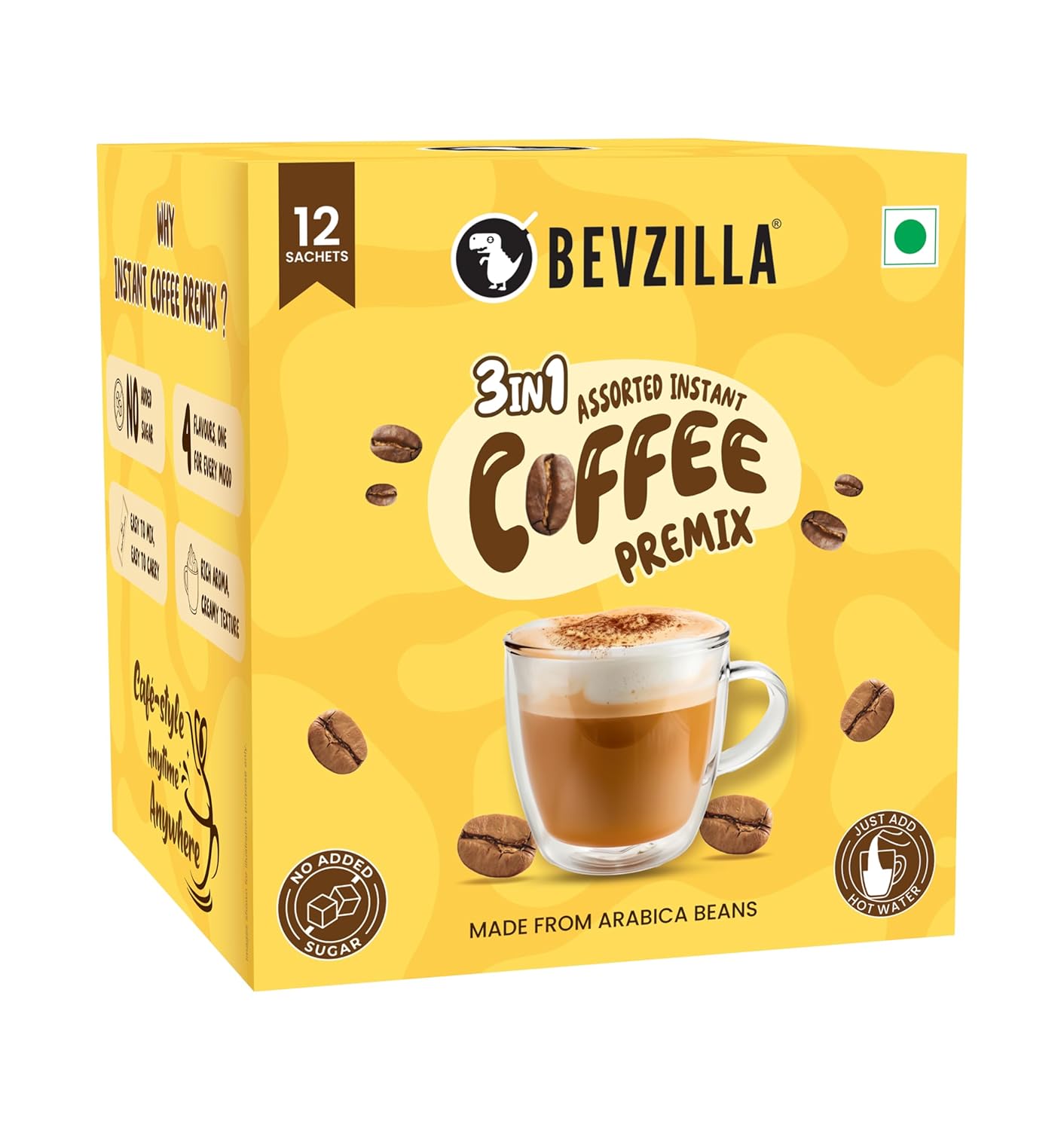 Bevzilla 3 in 1 Coffee Premix | Zero Added Sugar | Instant Coffee Premix | Rich Taste Without Sugar | Daily Coffee Premix (Pack of 12) at ₹156 – Amazon