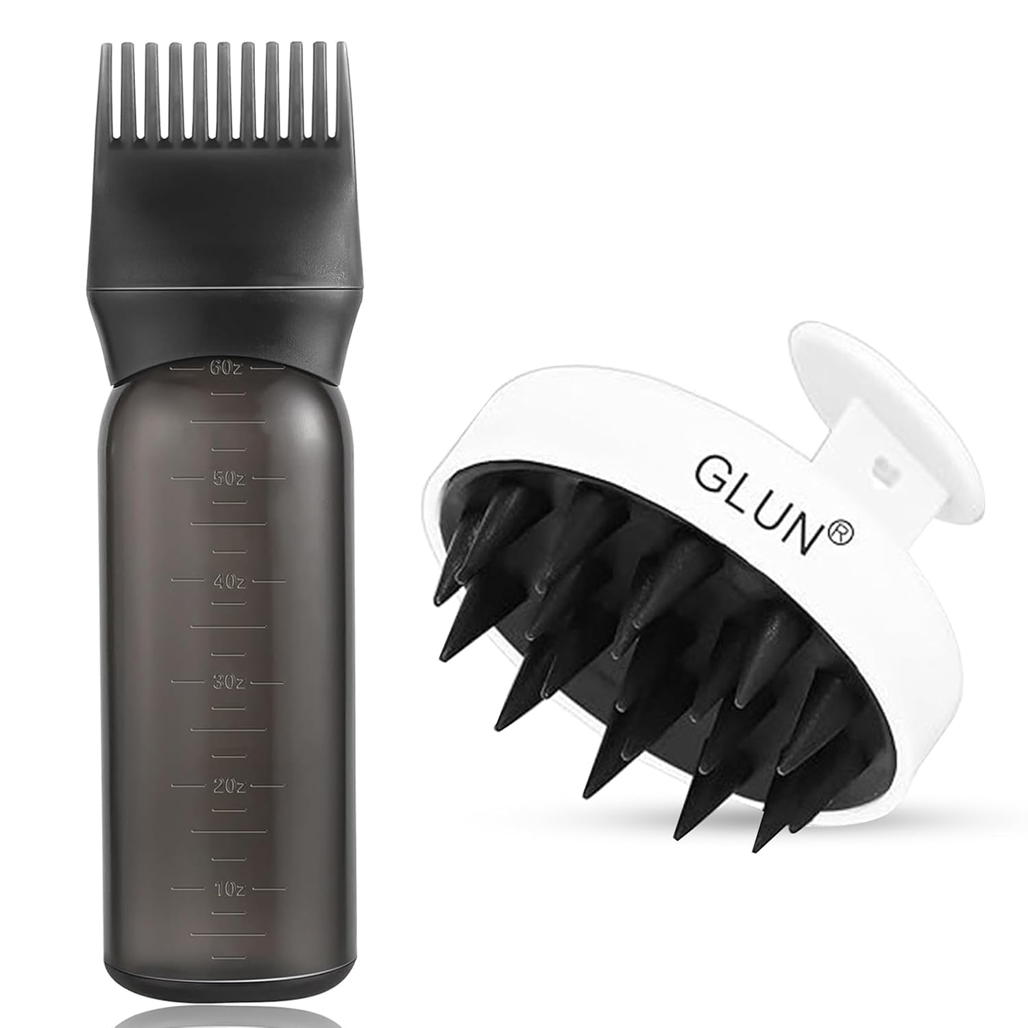 GLUN® Scalp Massager & Dye Comb Bottle Combo, White Anti-dandruff Soft Silicone Bristle & Purple 120ML Hair Dye Applicator Bottle with Hair at ₹151 – Amazon