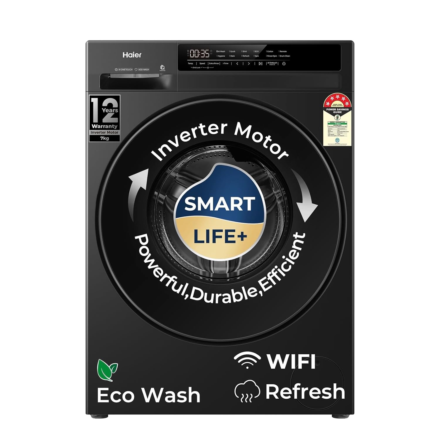Haier 7 Kg AI One Touch, AI Smart Wash (AI-DBT), PuriSteam, 525mm Super Drum, In-Built Heater,WI-FI, Fully Automatic Front Load Washing Mach at ₹22490 – Amazon