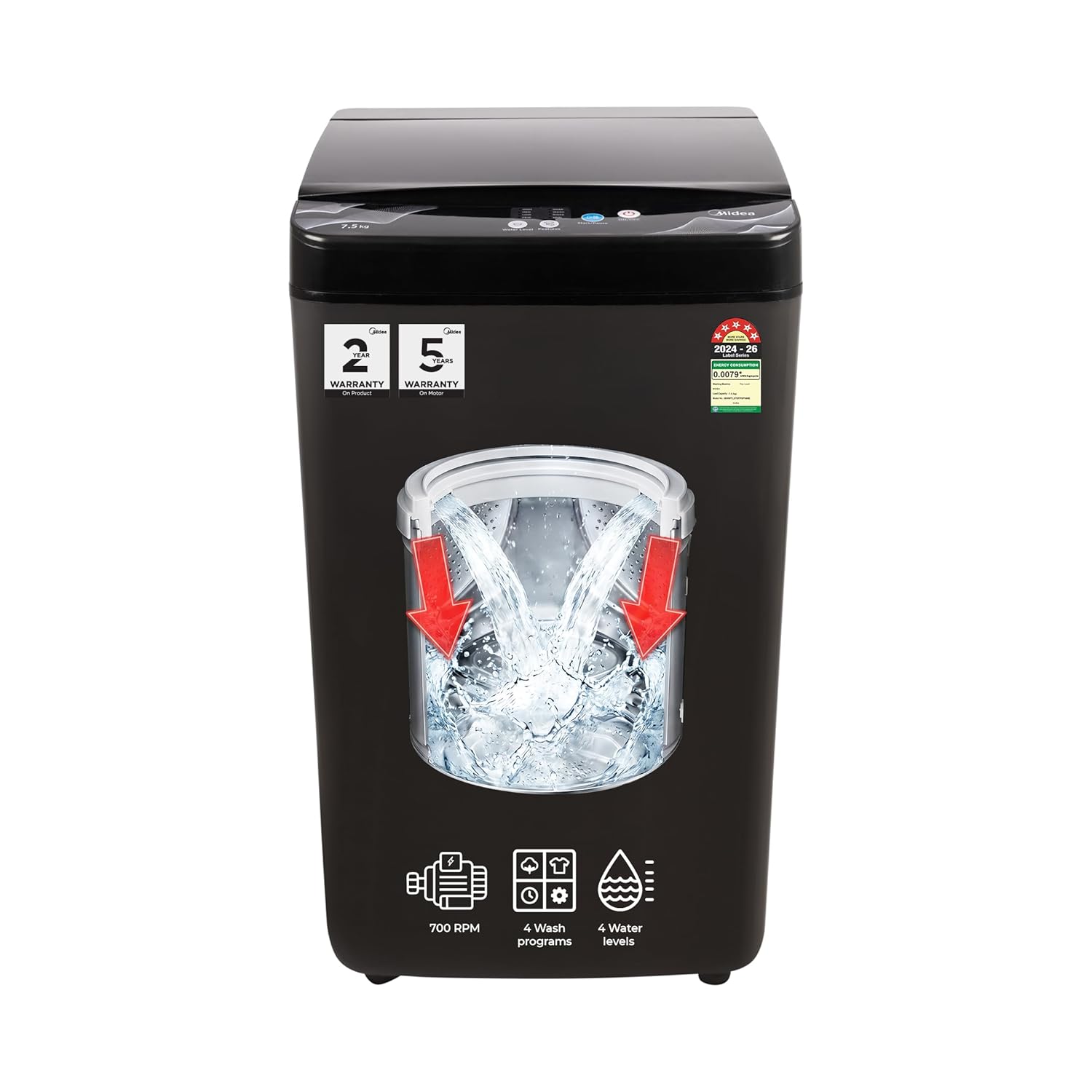 Midea 7.5 Kg 5 Star Fully Automatic Top Load Washing Machine, Spiral Stream Tub, Dual Waterfall, 6 Petal Pulsator, Magic Filter (MWMTL075FP0 at ₹11790 – Amazon
