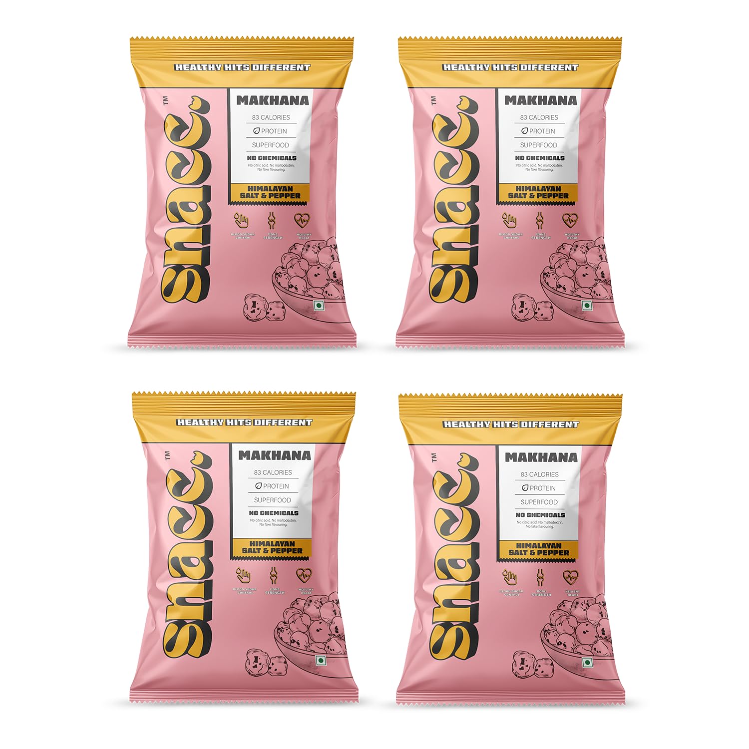 Snacc Himalayan Salt & Pepper Makhana, Spicy Roasted Fox Nuts, Protein Rich, Gluten Free, MSG Free, Zero Trans Fat, Zero Sugar, Low Calorie at ₹120 – Amazon